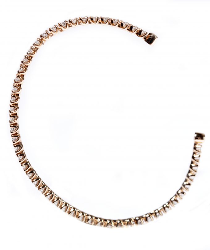 Pulseira de ouro rosa 14K com diamantes 2,45CT